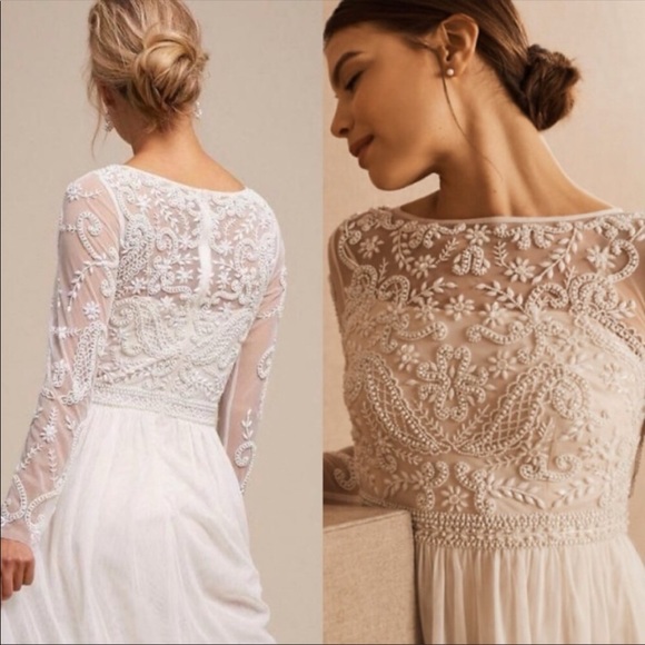 BHLDN Sinclair 6 Champagne Beaded Bodice Wedding Gown - Picture 9 of 16